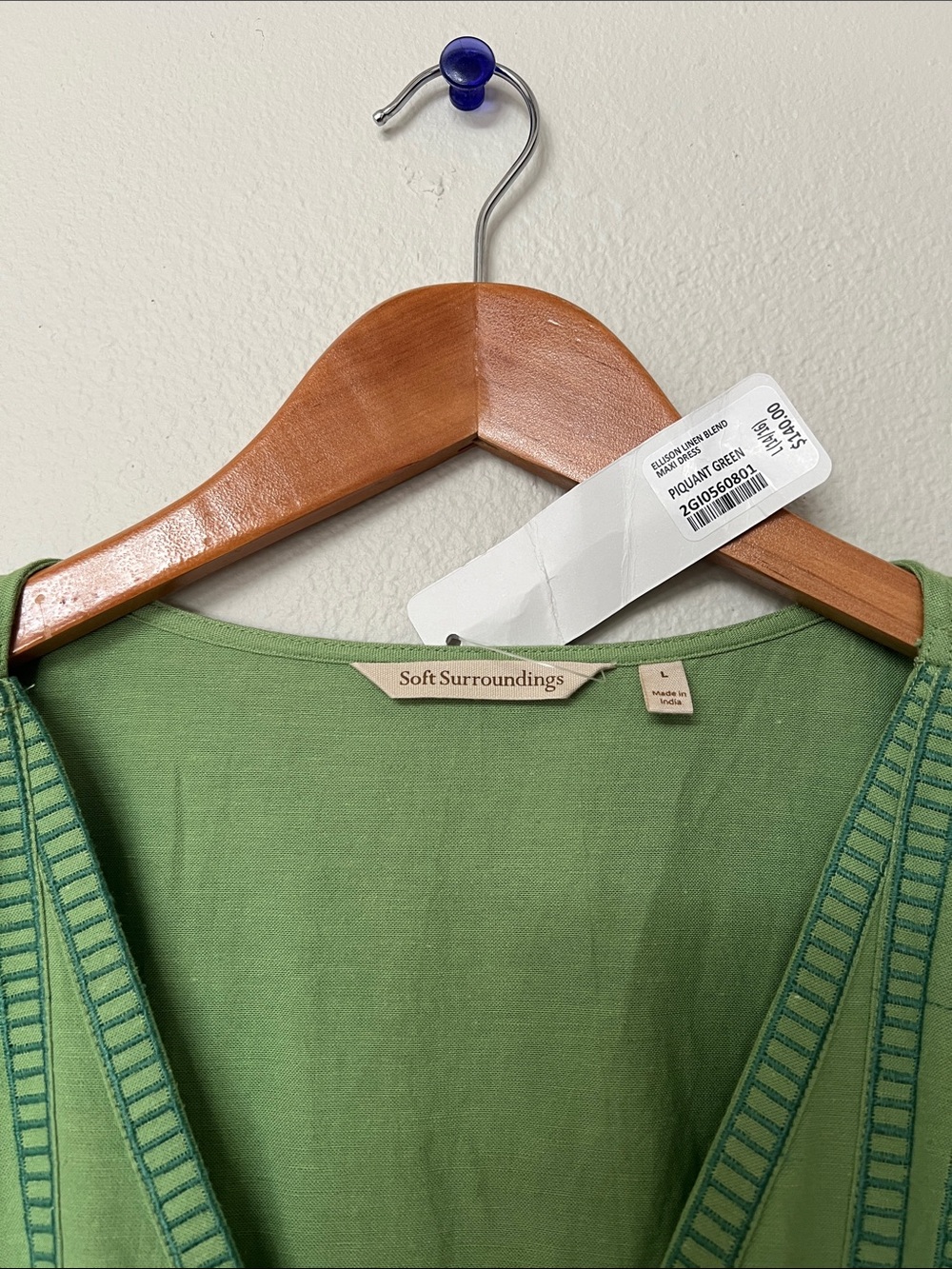 Soft Surroundings Green Embroidered V‑Neck Maxi Dress - Picture 4 of 7